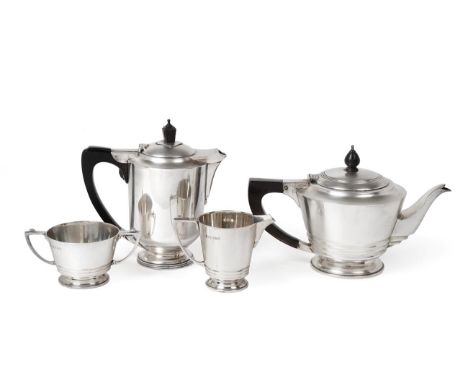A Three-Piece George V Silver Tea-Service with a Similar Edward VIII Hot-Water Jug, by Edward Barnard and Sons, London, 1935,