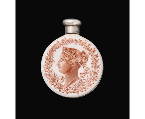 A Victorian Silver-Mounted Porcelain Scent-Bottle, The Silver Mounts by Sampson Mordan and Co., London, 1886, The Porcelain b