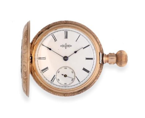 A 14 Carat Gold Full Hunter Pocket Watch, signed Elgin, 1895,  lever movement signed and numbered 6251431, enamel dial with R