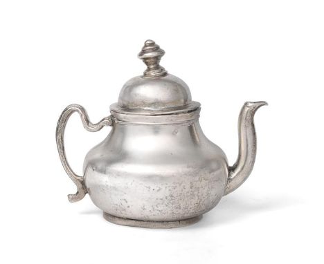 A Dutch Toy Miniature Teapot, Maker's Mark Possibly LB, Amsterdam, Apparently 1742, pear-shaped and with scroll handle, the p