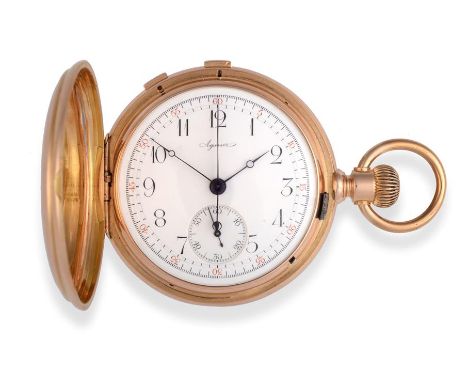 An 18 Carat Gold Split Seconds Chronograph Full Hunter Keyless Pocket Watch, signed Agassiz, circa 1900, lever movement signe