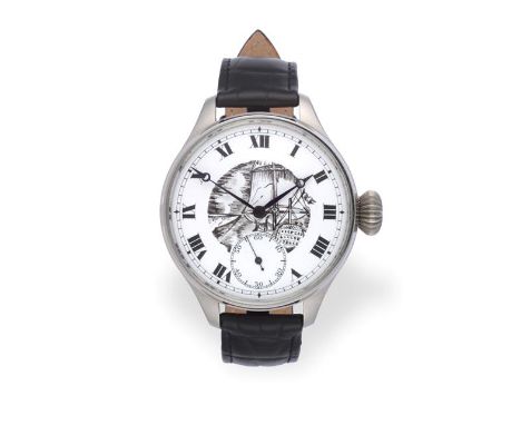 A Large Size Stainless Steel Wristwatch, 20th century, lever movement signed Record Swiss made and numbered 150614, enamelled