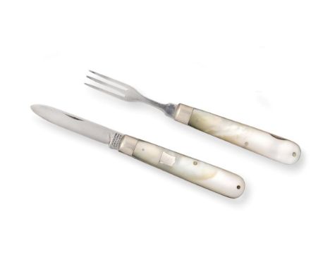 A Victorian Silver and Mother-of-Pearl Travelling Knife and Fork, by Sampson Mordan and Co., Chester, 1900, J. Clarkson Paten