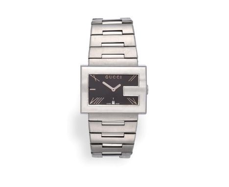 A Stainless Steel Calendar Wristwatch, signed Gucci, model: G Series, circa 2006, quartz movement, black dial with Roman nume