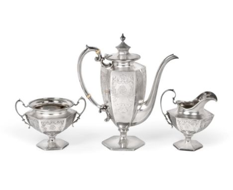 A Three-Piece American Silver Tea and Coffee-Service, by Shreve, Crump and Low Co., Boston, Late 19th/Early 20th Century, eac