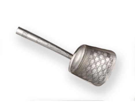A George IV Silver Caddy-Spoon, by Ledsam and Vale, Birmingham, 1823, the bowl shovel-shaped and engraved with a chequerboard