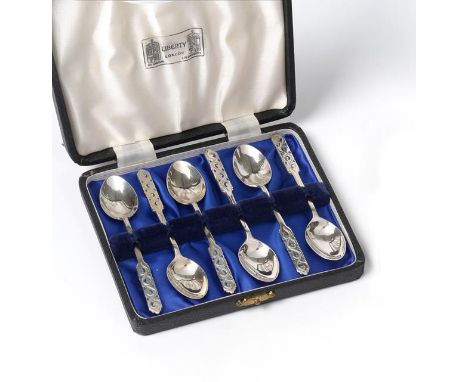 A Set of Six Elizabeth II Silver and Enamel Teaspoons, by Liberty and Co., Birmingham, 1953, Retailed by Liberty and Co., the