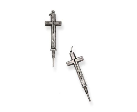 Two Victorian Silver Propelling Pencils, by Sampson Mordan and Co., Late 19th Century, each cruciform and with suspension loo