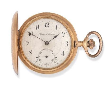 An 18 Carat Gold Full Hunter Keyless Pocket Watch, signed Tavannes Watch Co, circa 1910, lever movement, enamel dial with Ara