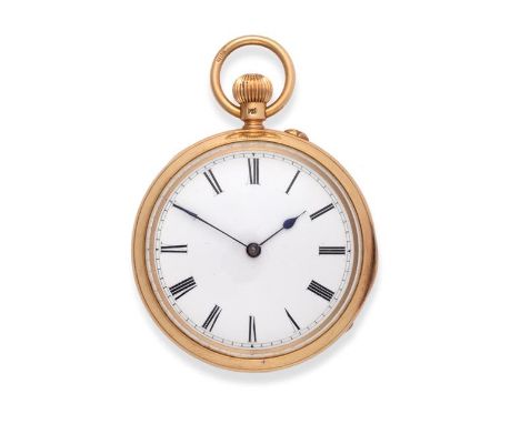 An 18 Carat Gold Fob Watch, 1894, lever movement, enamel dial with Roman numerals, case back with engraved initials, maker's 