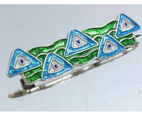 Liberty and Co., an Arts and Crafts silver and enamelled brooch, William Hair Haseler, Birmingham 1908, in the Secessionist s