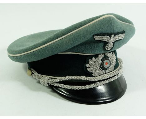 Third Reich German Army infantry Officer's peaked cap, white piping to the welt of the crown and either side of the green ban
