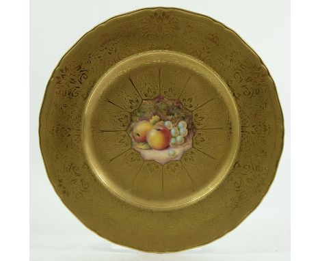 J. Reed for Royal Worcester, a fruit painted plate with heavily gilt border, apples and grapes , 27cm diameter