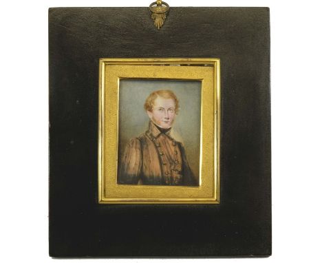 λ 19th Century School, portrait of a man, circa 1840, painting on ivory, 8cm x 6.5cm, framed