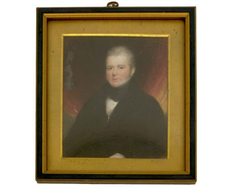 λ 19th Century School, portrait of Robert Greaves, painting on ivory, inscribed and dated 1837, 11cm x 9cm, framed