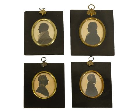 Four 19th century silhouettes, of gentlemen, some highlighted in gilt, including one be E Whittle, portrait of Robert Harker,