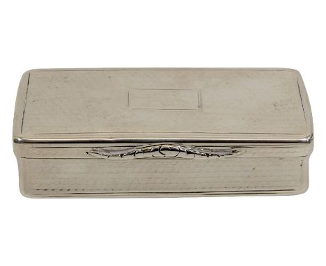 A William IV silver snuff box, Nathaniel Mills, Birmingham 1835, engine turned rectangular form with raised thumb piece and g