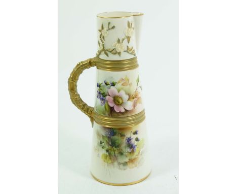 Cole for Royal Worcester, a conical jug, 1912, painted with dog roses, signed, puce mark, 1047, 20.5cm high