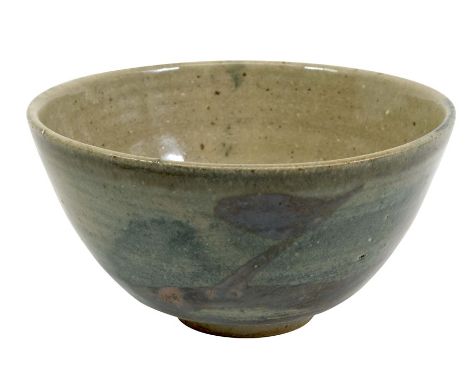 Leach Pottery, a St Ives studio pottery Z bowl, blue wash with green brown calligraphic decoration, impressed marks, 14cm dia