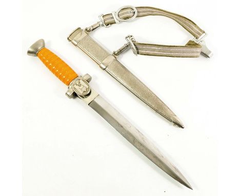 World War Two German Red Cross Officer's dagger, housed in hammered scabbard with two hanging suspension straps, the two alum
