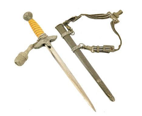 Third Reich German Airforce (Luftwaffe) 2nd Pattern Officer's dress dagger, housed in hammered scabbard with two hanging susp
