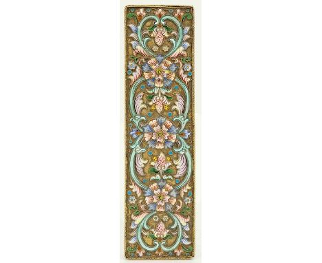 An Imperial Russian silver gilt and cloisonné enamelled lid, circa 1890, decorated with floral and foliate enamel, on a mille