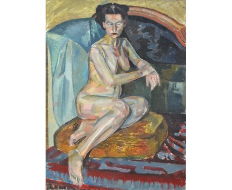 † Geoffrey Underwood (British, 1927-2000), Nude Portrait, oil on canvas, signed and dated 52, 65cm x 49cm, unframed