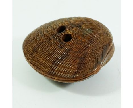 A 19th century Japanese carved nut netsuke, Meiji, in the form of a clam shell, 4cm long