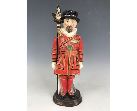 A Burgess & Leigh prototype figural decanter modelled as a Yeoman of the Guard, 31 cm [This lot is by descent from E T Bailey