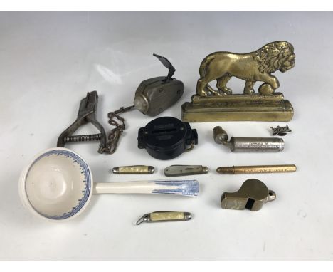 Collectors' items including a Brasso Metal Polish advertising pencil, a Schrader Universal Type pressure gauge, an Acme Thund