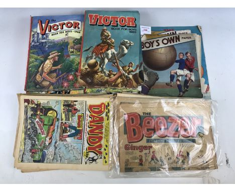 Vintage comic books and annuals to include Boy's Own (March 1936), 1960s Beano comics, 1970s / 1980s Beezer comics, 1980s Top