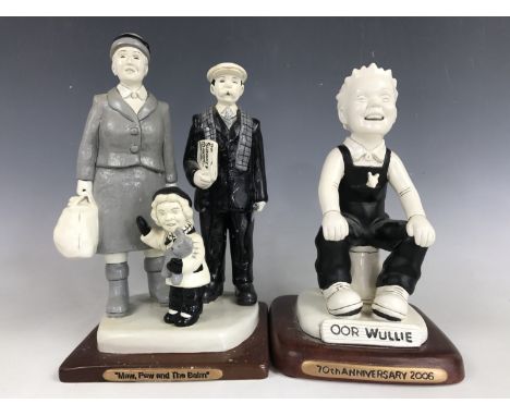 A Sunday Post "Oor Wullie" 70th Anniversary ceramic figurine, together with a boxed "The Broons" Maw, Paw and the Bairn! figu