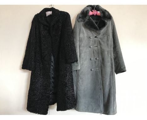 A vintage Astrakhan coat, together with a grey suede and fur coat