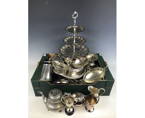 A large quantity of electroplate silver including tureens, baskets, trays and a pair of cockerels etc