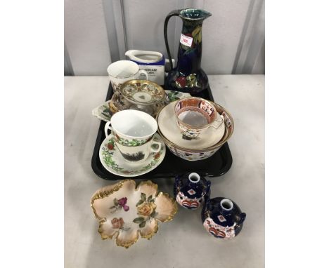 Sundry 19th Century and later ceramics including Georgian bat wing cups and saucers, a Bulloch Lade Scotch water jug and Mali