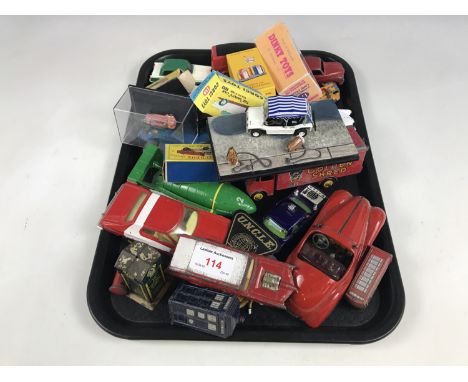 A vintage Schuco 'Examico 4001' clockwork coupe together with a Corgi 'Monkee Mobile', an 'U.N.C.L.E.' car and a quantity of 