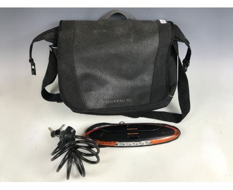 A Postino New Look bicycle saddle bag in blue, together with a bike lock and light