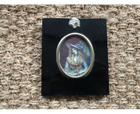 A portrait miniature of a lady in 18th Century dress, watercolour, framed under glass, 7.5 x 6 cm 