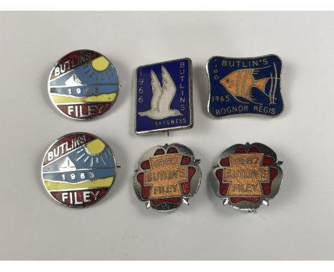 Six vintage enamelled Butlin's club badges