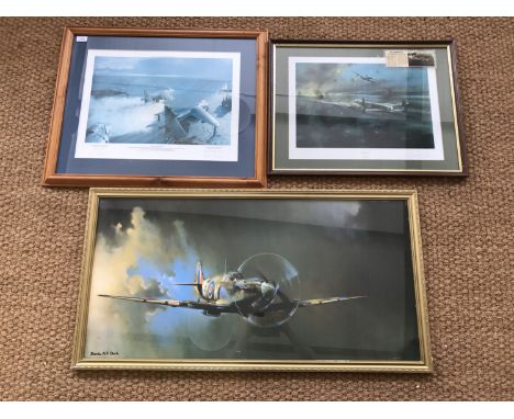 A signed The Dambusters print by Robert Taylor and Air Marshal Sir Harold Martin, framed and mounted under glass, 39 x 52 cm 