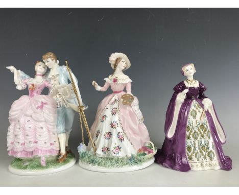 Two Royal Worcester figurines including "Graceful Arts Collection" Painting (a/f) and "Age of Courtship" The Flirtation toget