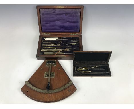 A Victorian mahogany cased drawing instrument set, together with one other smaller example, and a Chadburn of Liverpool vinta