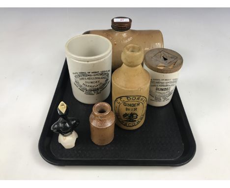 Vintage stoneware household / kitchen items, including James Keiller & Sons marmalade jars, a C. C. Dornat ginger beer bottle