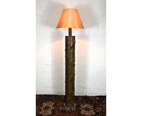 An interesting standard lamp formed from a 19th century fabric printing roller, with foliate detailing, 179cm