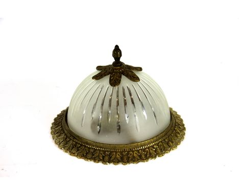 A cast brass and cut glass ceiling light, of domed form, 25cm diameter