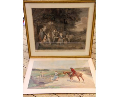 A Pears print 'Where are you going to my pretty maid?';  a print after R. Brigg 'Favourite Chickens' and a giltwood and gesso
