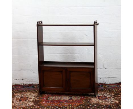 A late Victorian mahogany open shelf, with two cupboard doors, 73 x 56 x 15cm 