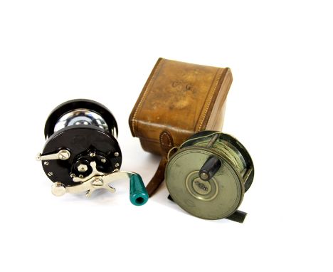 An R. Anderson & Son 3 1/4 inch salmon reel, in leather case; and a Penn No 85 American fishing reel (2)
