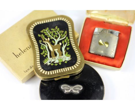 A Helena Rubinstein lady's powder compact, of waisted form and with enamelled deer design, within original sleeve and box alo