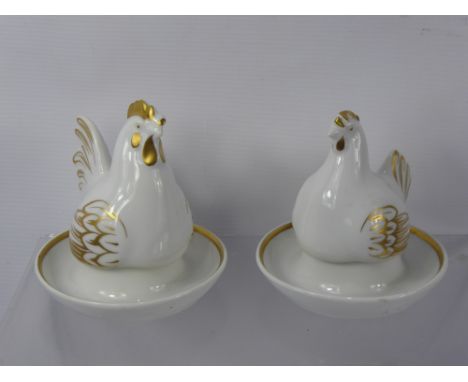 Two Royal Worcester Egg Cups, a cockerel and a hen in the original boxes.